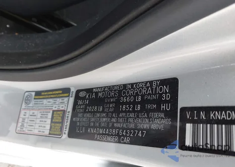 2015 Kia Rio Lx z USA, uszkodzony, nr VIN KNADM4A38F6432747